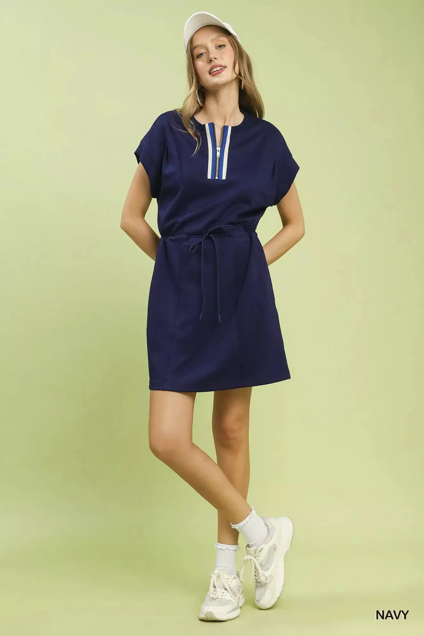Umgee Knit Zip Front Drawstring Dress  Style Ratio