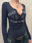 Letter Graphic Button Detail Long Sleeve Shirt  Style Ratio
