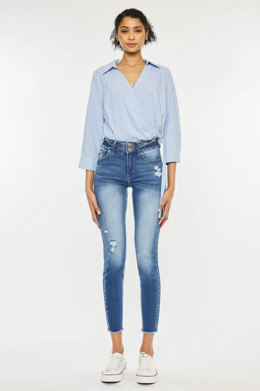 Kancan Distressed Raw Hem High Waist Jeans  Style Ratio