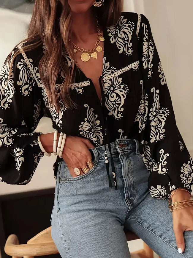Floral Print Tie-Neck Blouse  Style Ratio
