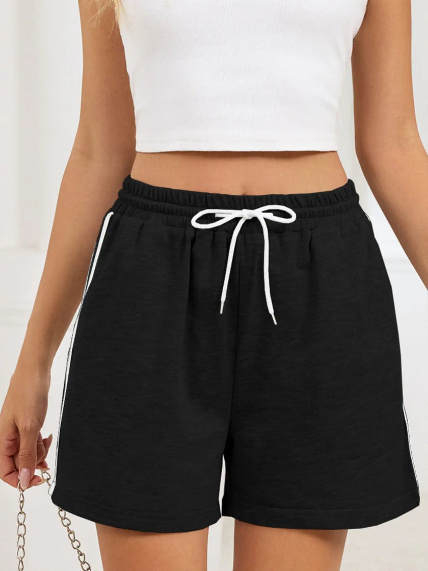 Striped Trim Drawstring Shorts  Style Ratio