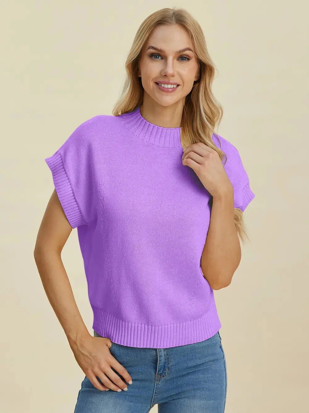 Double Take Full Size Mock Neck Short Sleeve Sweater  Style Ratio