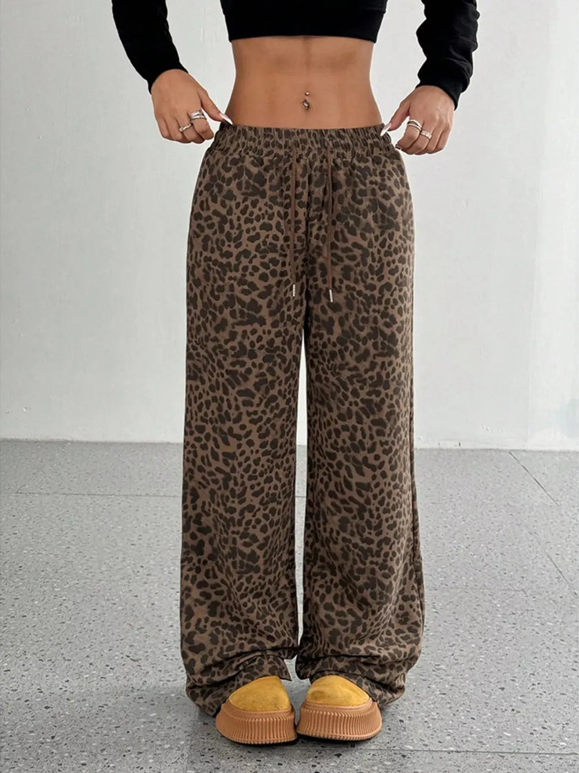 Full Size Leopard Print Wide Leg Pants Plus Size  Style Ratio