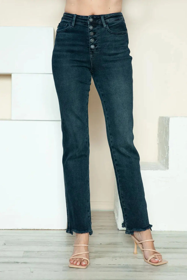 Judy Blue Full Size Button Fly Hem Destroy Straight Jeans  Style Ratio