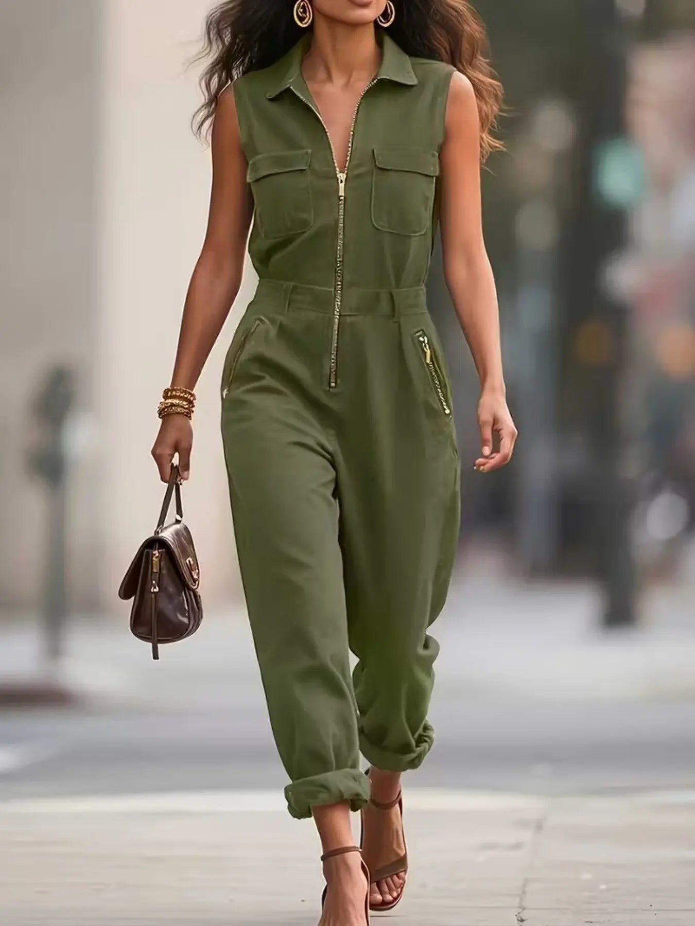 Sleeveless Zip-Up Jumpsuit  Style Ratio