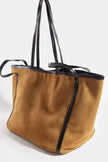 Fame Suede Tote Faux Leather Trim Shoulder Strap  Style Ratio