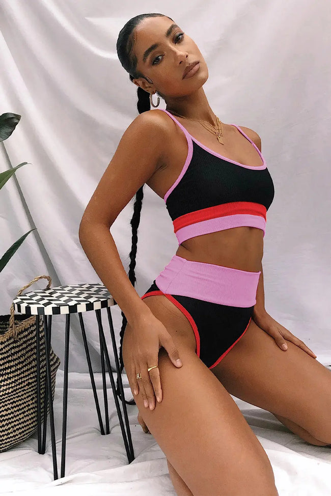 Color Block Spaghetti Strap Two-Piece Swimsuit  Style Ratio