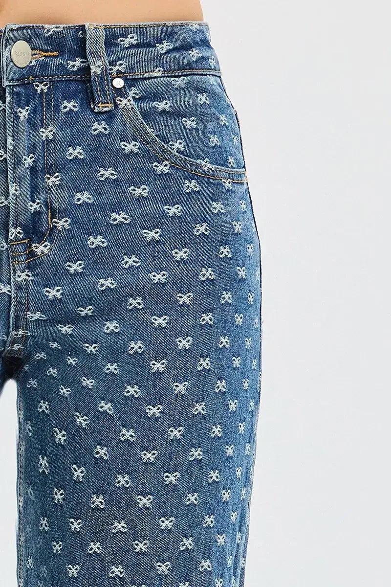 RISEN High Rise Wide Leg Bow Embroidered Jeans  Style Ratio