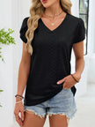 Eyelet Petal Sleeve V Neck Shirt  Style Ratio