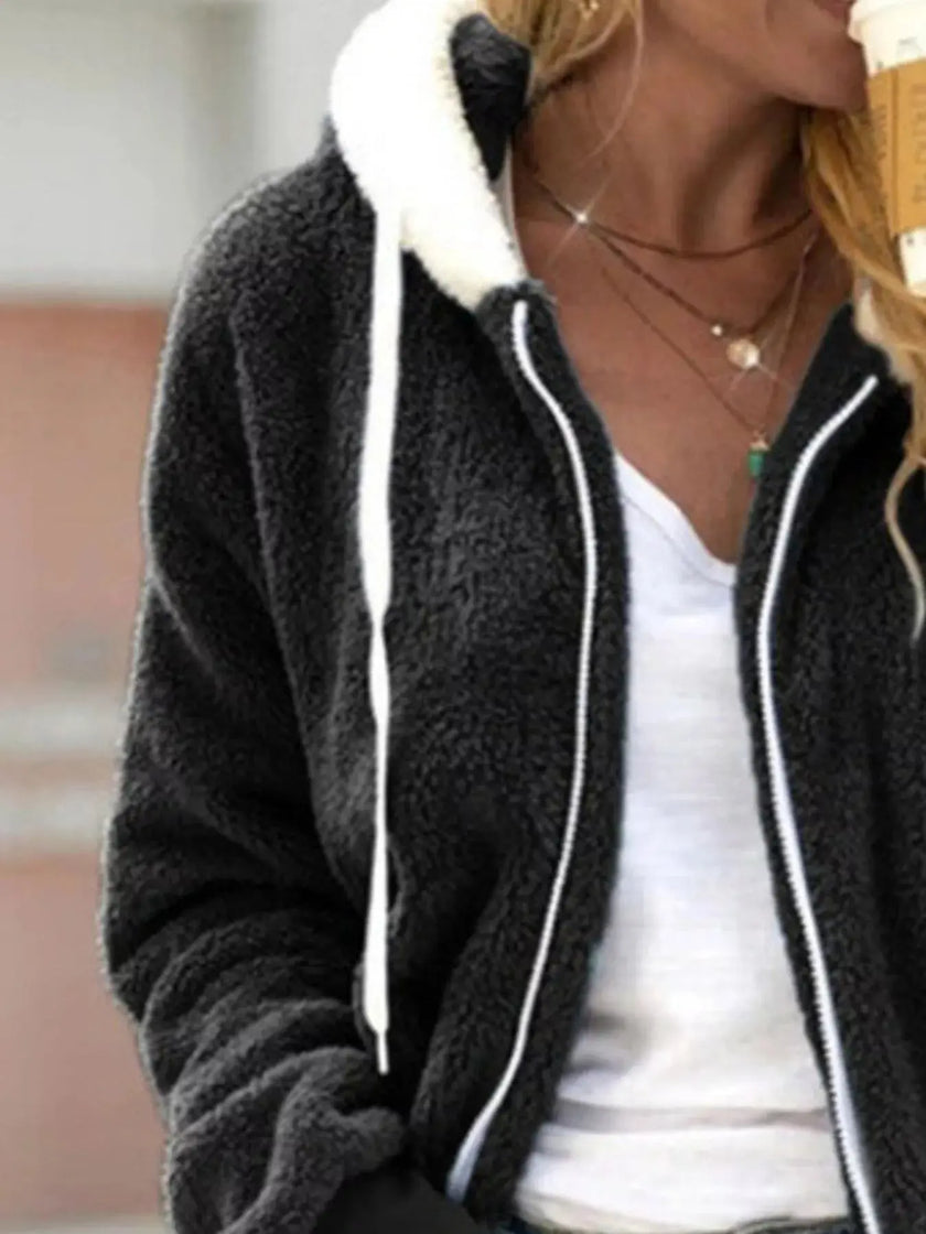 Full Size Cozy Fleece Zip-Up Hooded Jacket  Style Ratio