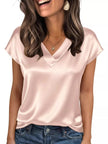 Satin V-Neck Cap Sleeve Blouse  Style Ratio