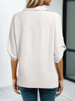 Johnny Collar Roll-Up Sleeve Blouse  Style Ratio