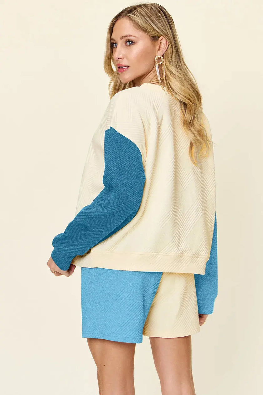 Double Take Full Size Contrast Drop Shoulder Top and Shorts Set  Style Ratio