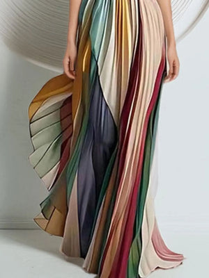 Striped Pleated Strapless Maxi Dress  Style Ratio