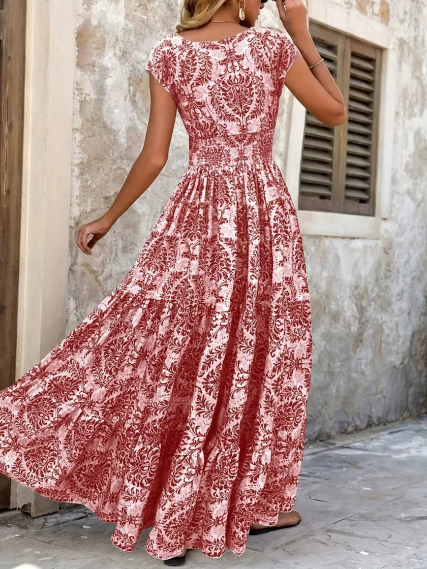 Printed Cap Sleeve Maxi Dress  Style Ratio