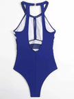 Mesh Detail Backless Striped One-Piece Swimsuit  Style Ratio