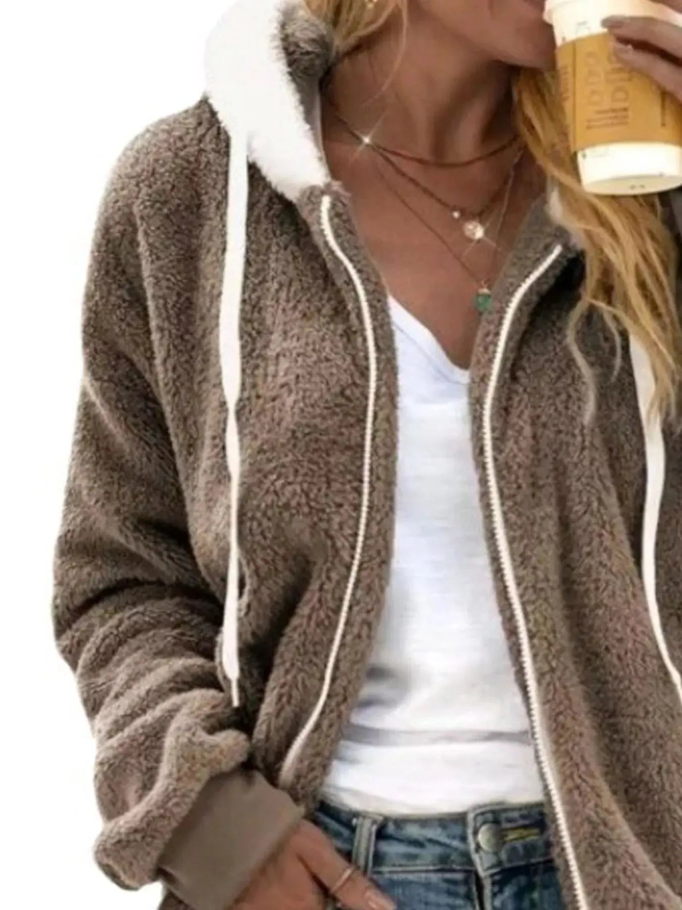 Full Size Cozy Fleece Zip-Up Hooded Jacket  Style Ratio