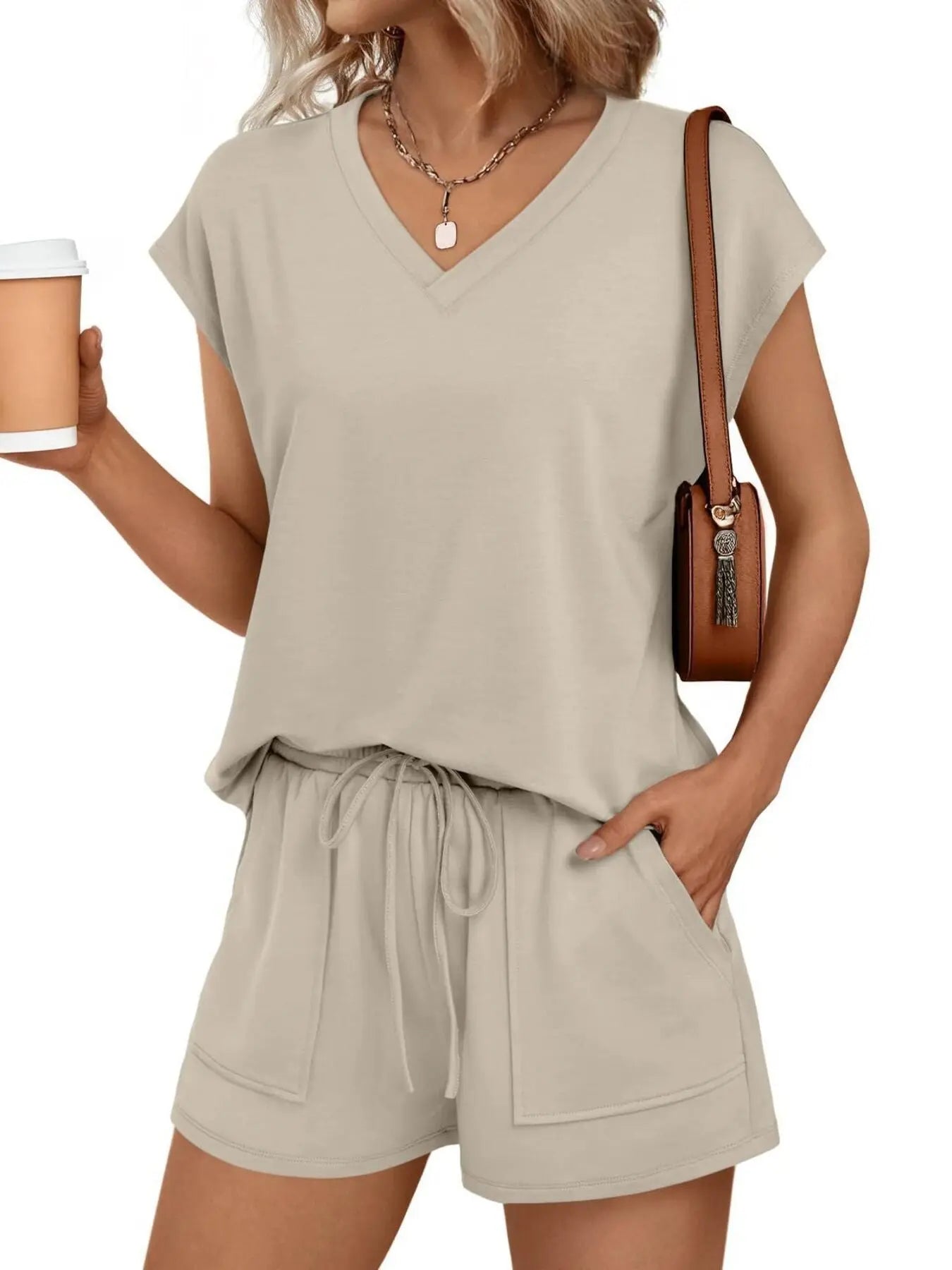 Casual V-Neck T-Shirt and Shorts Set  Style Ratio