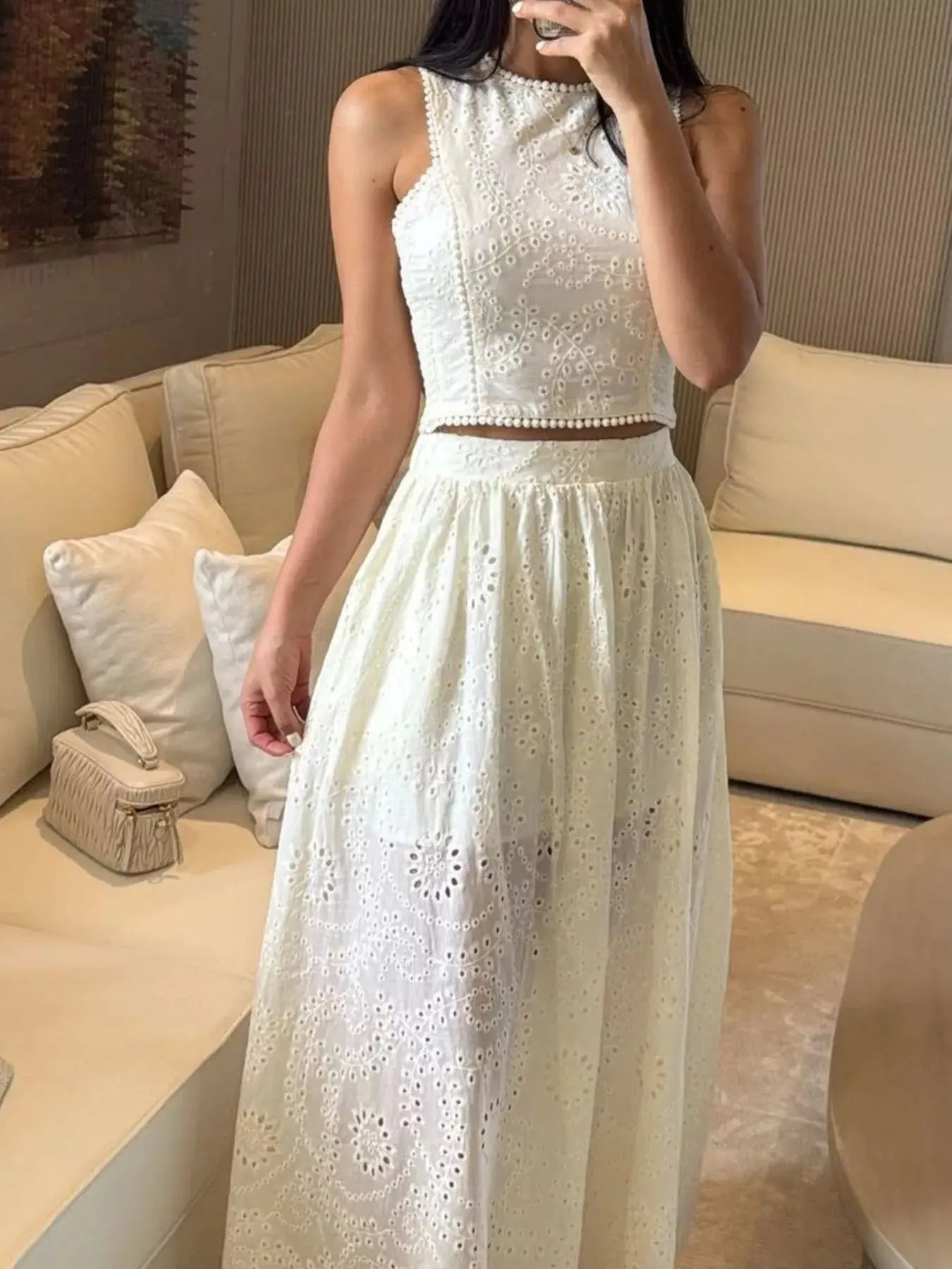 Eyelet Crop Top and Maxi Skirt Set  Style Ratio