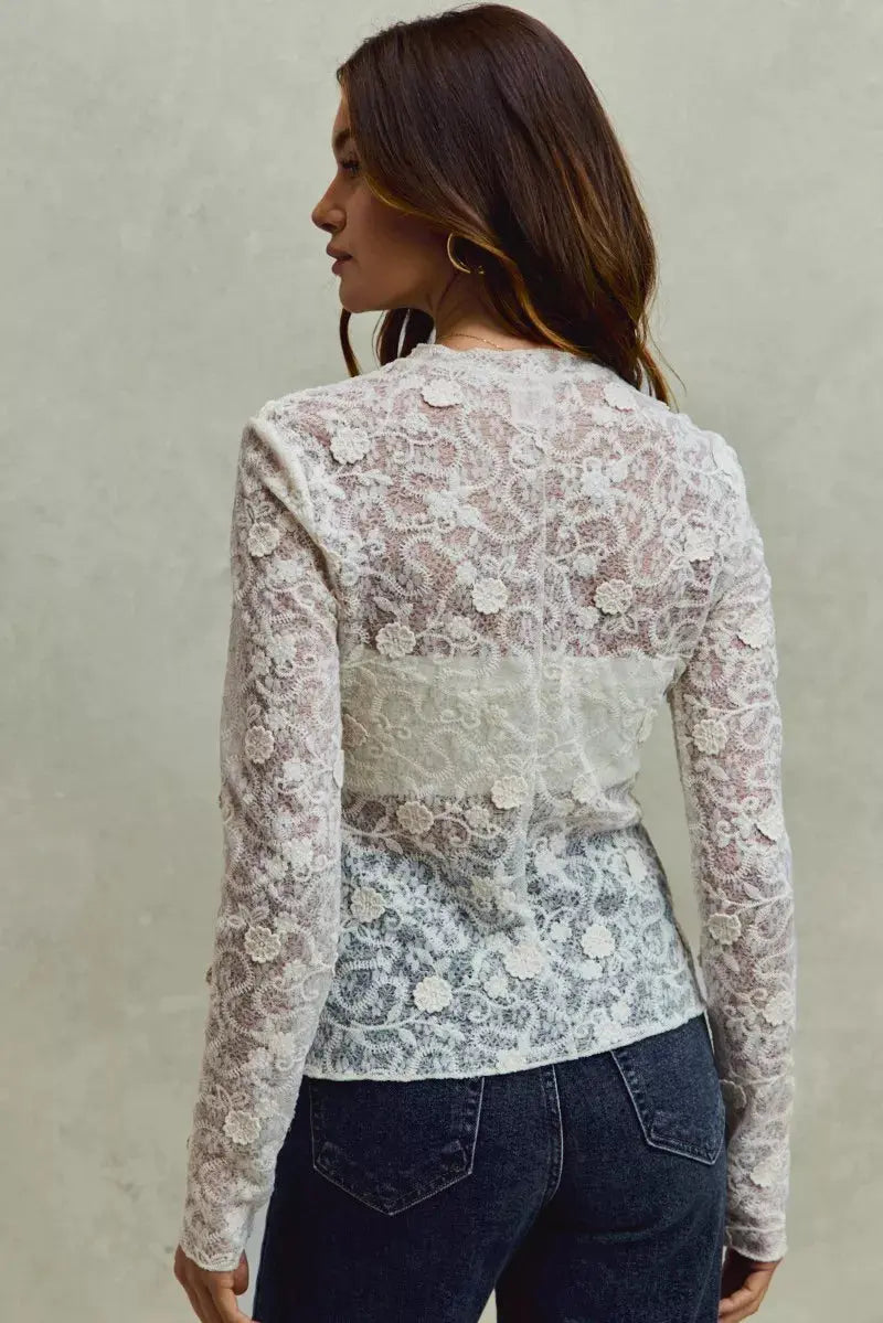 SO ME Lace 3d Effect Floral Layering Long Sleeve Top  Style Ratio