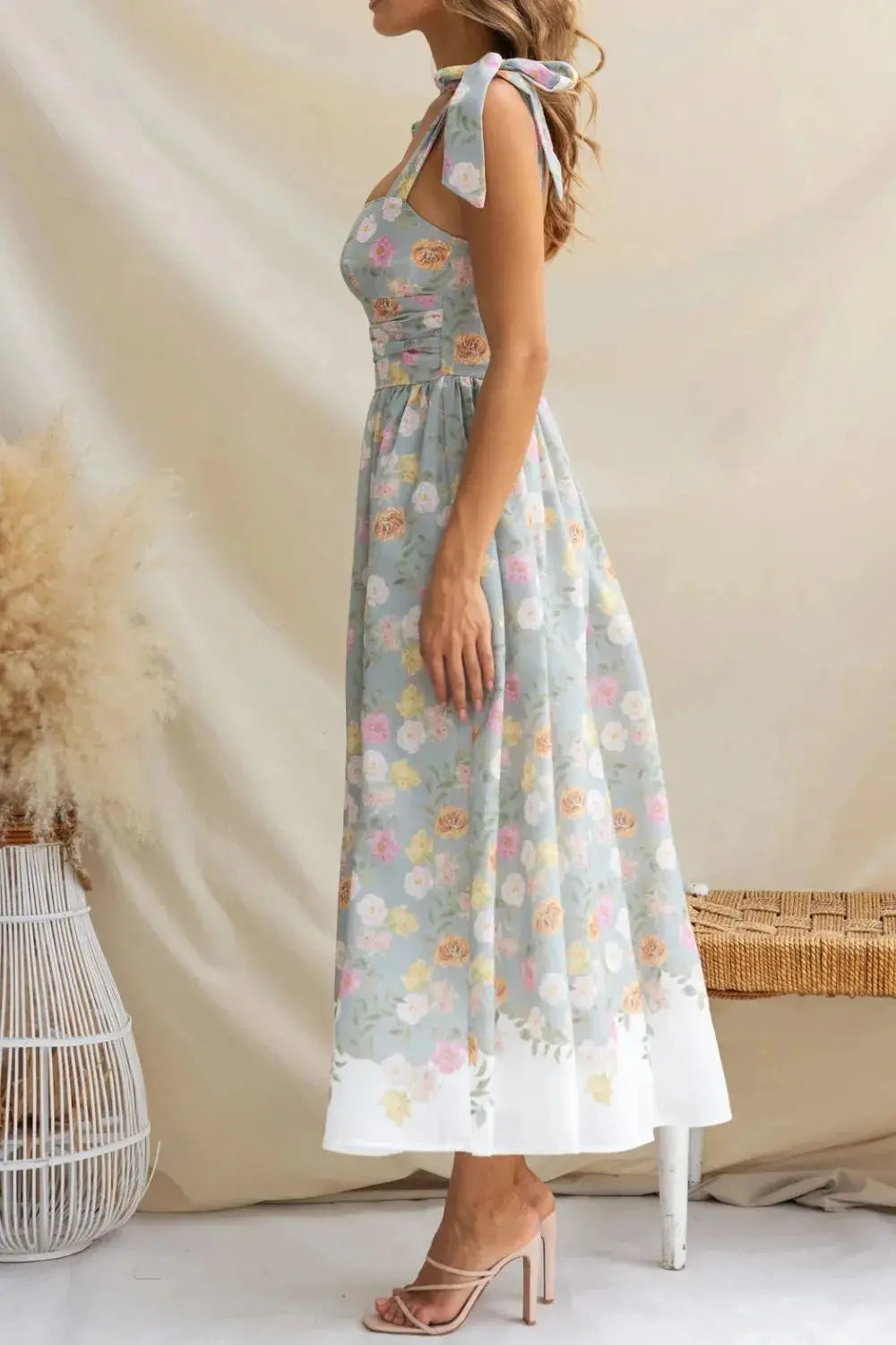 Printed Tie Shoulder Midi Cami Dress  Style Ratio