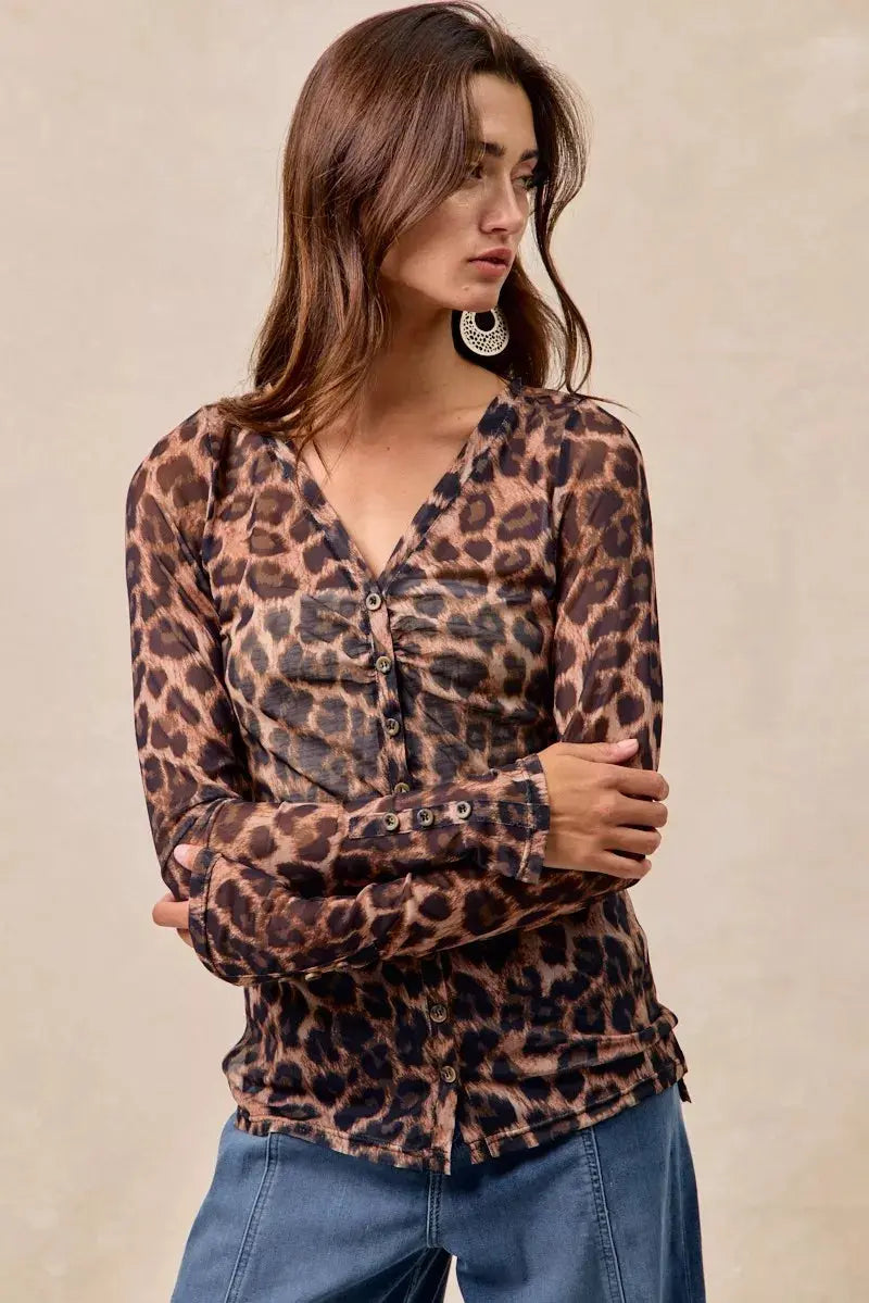 BiBi Leopard Printed Mesh Long Sleeve Top  Style Ratio