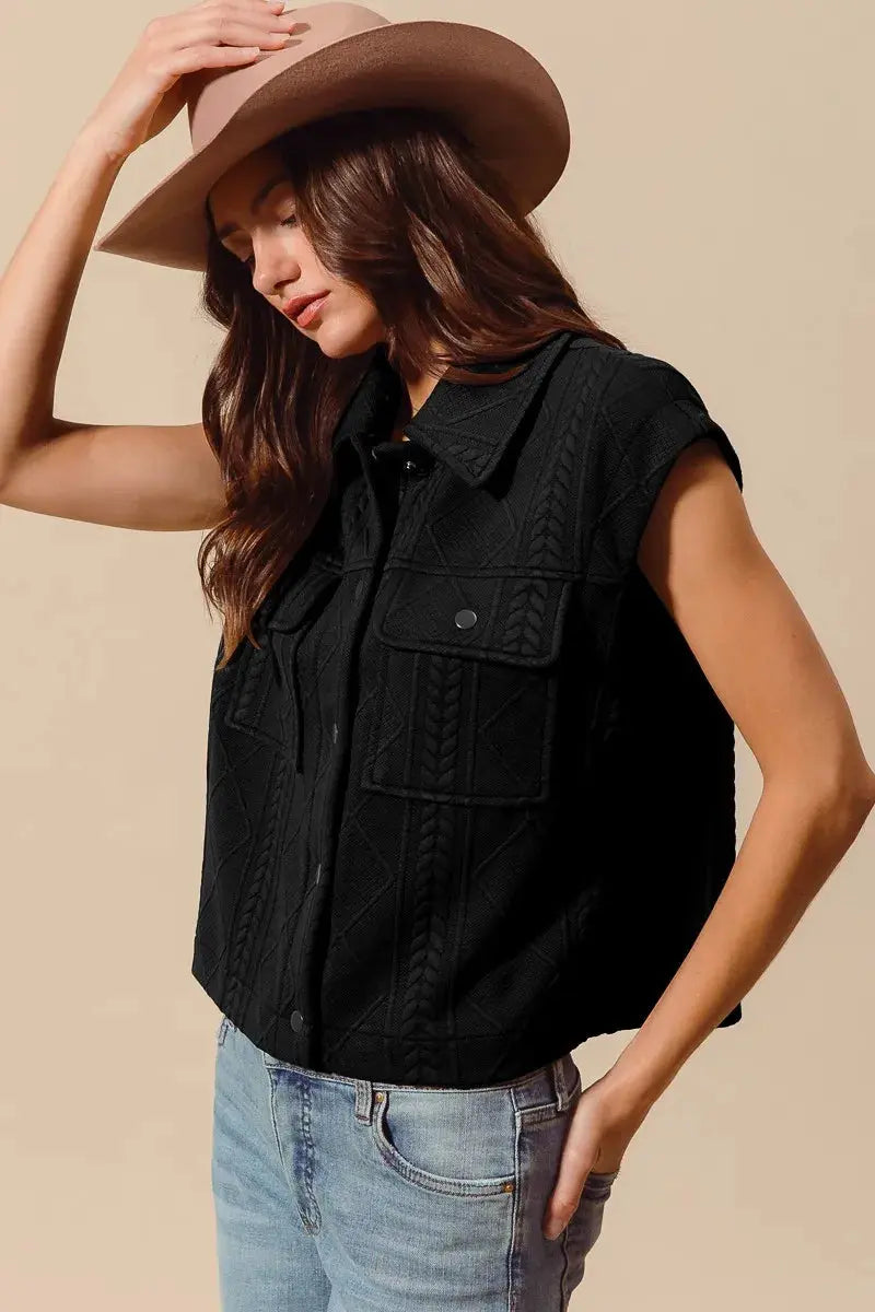 SO ME Cable Quilting Stitch Button Up Knit Vest  Style Ratio