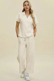 Double Take Collared Neck Short Sleeve Top and Pants Set  Style Ratio