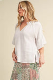 Aemi + Co Side Slit Notched Ruffled Half Sleeve Blouse  Style Ratio