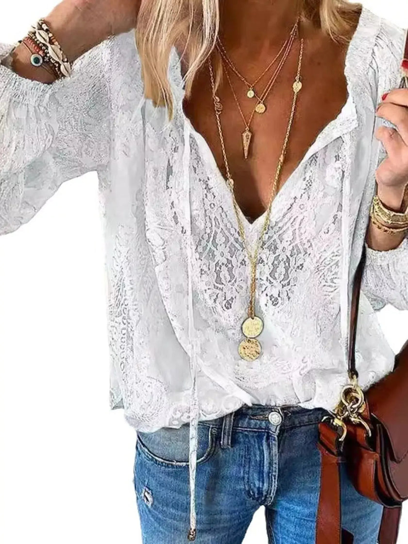 Lace Tie-Neck Blouse  Style Ratio