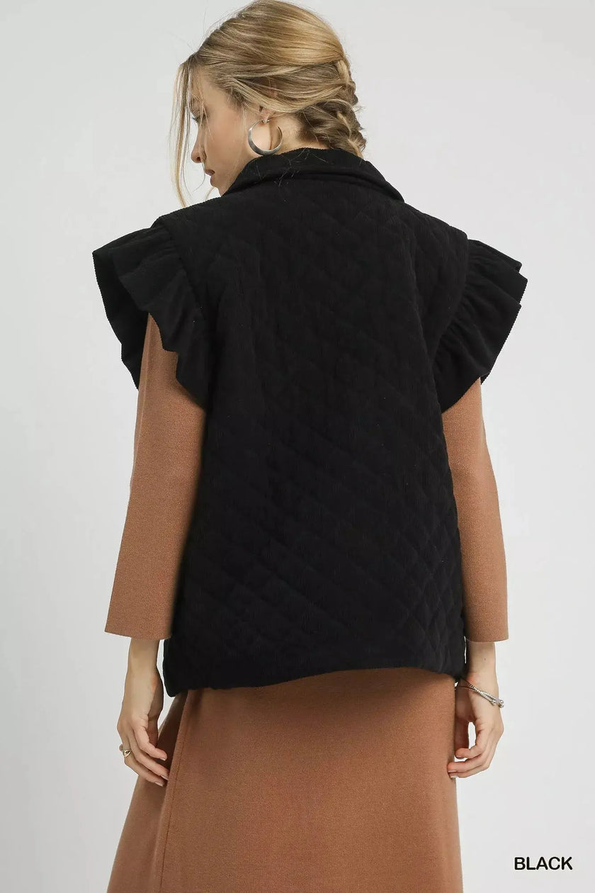 Umgee Corduroy Quilted Ruffle Sleeve Vest  Style Ratio