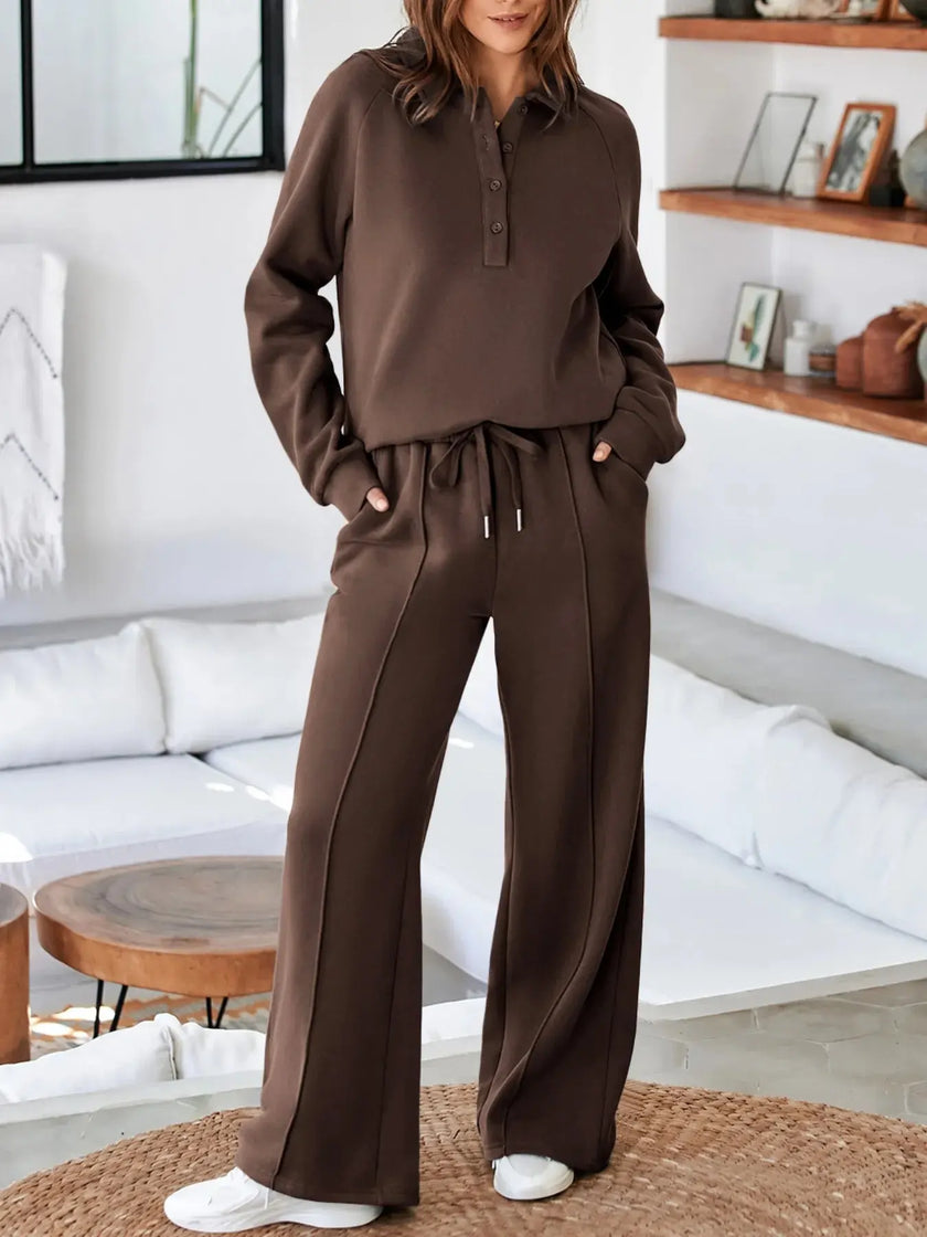 Collared Sweatshirt and High Waist Pants Active Set  Style Ratio