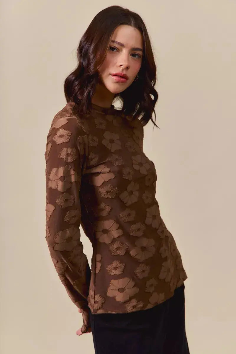 SO ME Stretched Jacquard Long Sleeve Top  Style Ratio