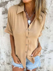 Full Size Collared Neck Half Sleeve Shirt  Style Ratio
