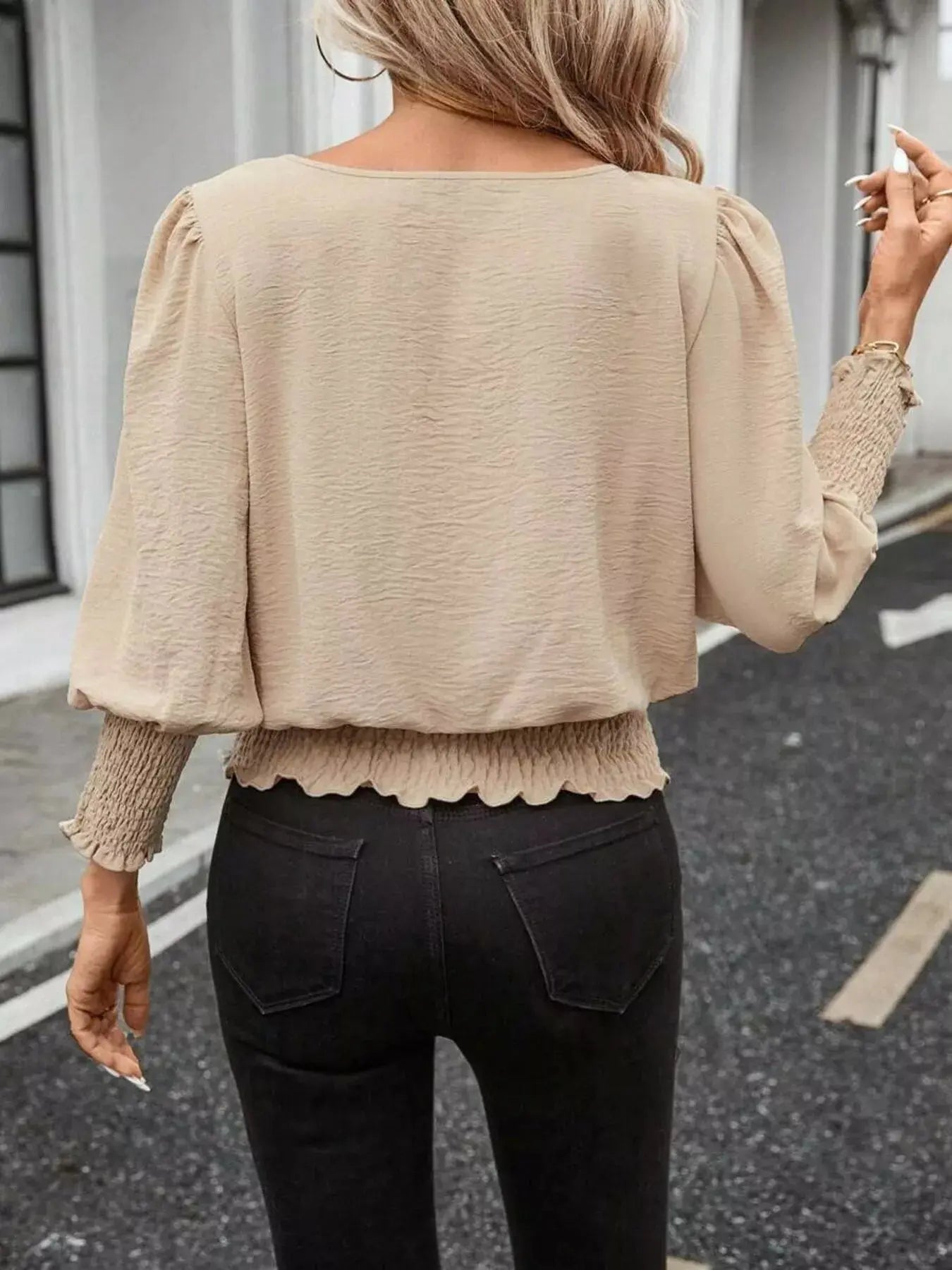 Smocked Waist Round Neck Blouse  Style Ratio