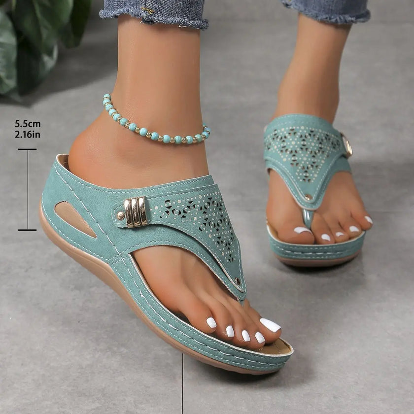 Round Toe Thick Bottom Herringbone Style Sandals - Style Ratio