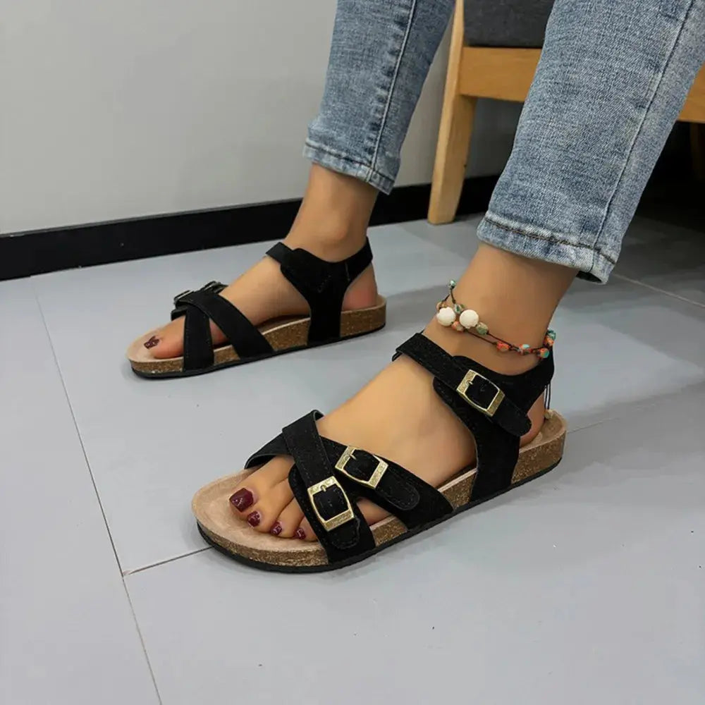 Open Toe Flat Buckle Sandals - Style Ratio