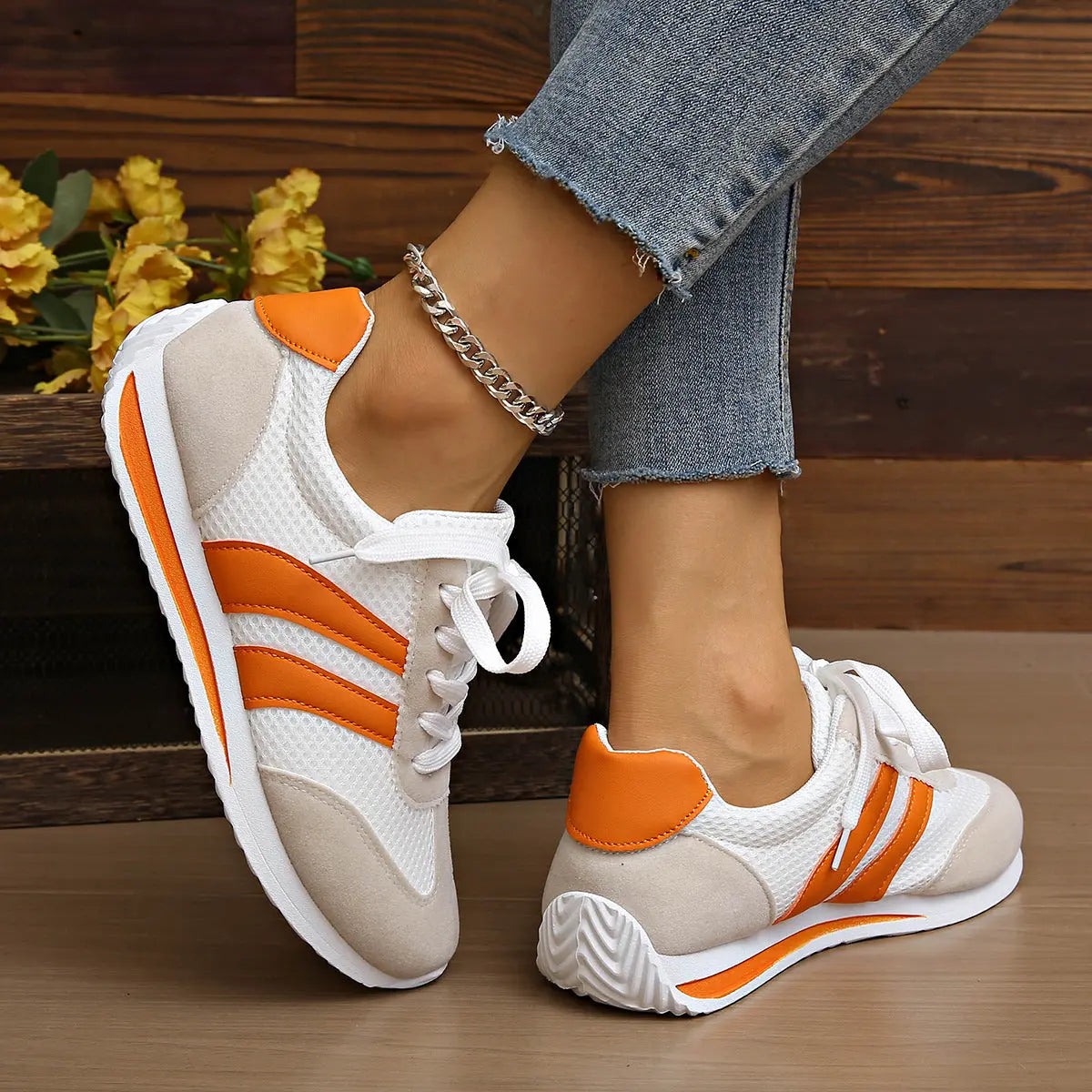 Striped Lace Up Casual Sneakers  Style Ratio