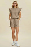 Double Take Full Size Texture Round Neck Ruffle Sleeve Top and Shorts Set  Style Ratio