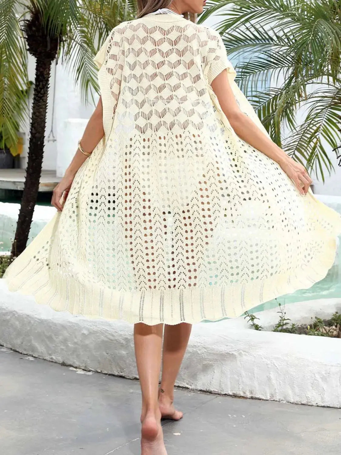 Open Front Short Sleeve Openwork Cover-Up  Style Ratio