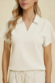 Double Take Collared Neck Short Sleeve Top and Pants Set  Style Ratio