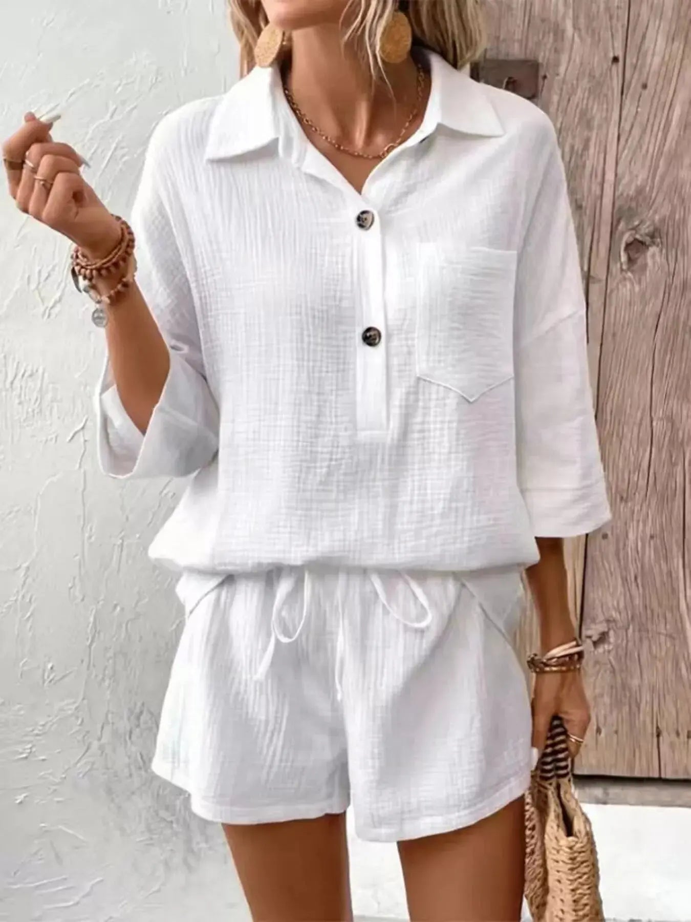 Button Detail Top and Shorts Set  Style Ratio