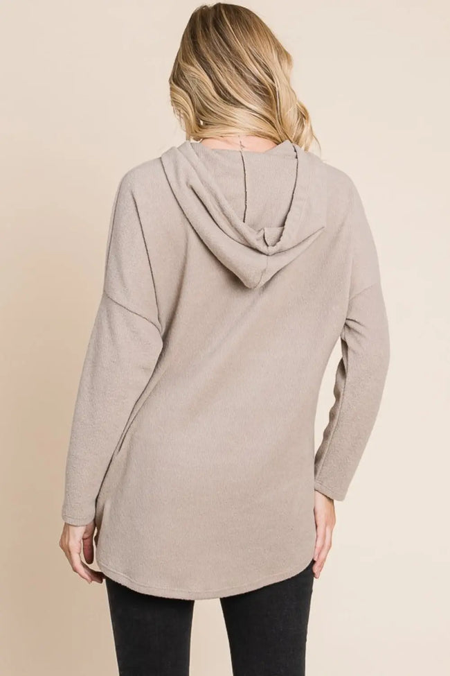 Bombom Contrast Drawstring Drop Shoulder Knit Hoodie  Style Ratio