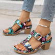 Floral Print Buckle Ankle Strap Block Heel Sandals  Style Ratio