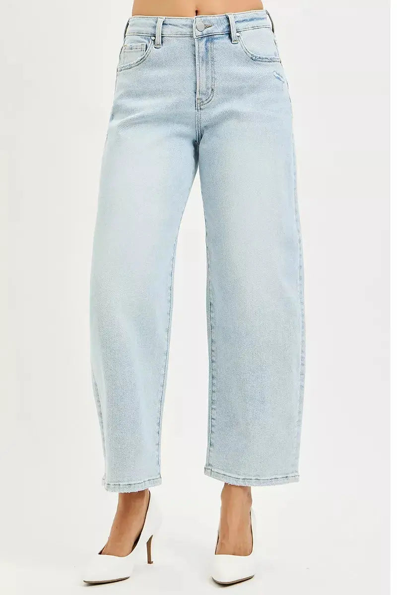 RISEN High Rise Crop Barrel Jeans  Style Ratio