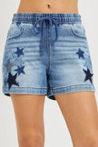 RISEN Elastic Band Slouchy Denim Shorts with Star Patched Details  Style Ratio