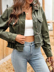Ruffle Raw Hem Denim Jacket  Style Ratio
