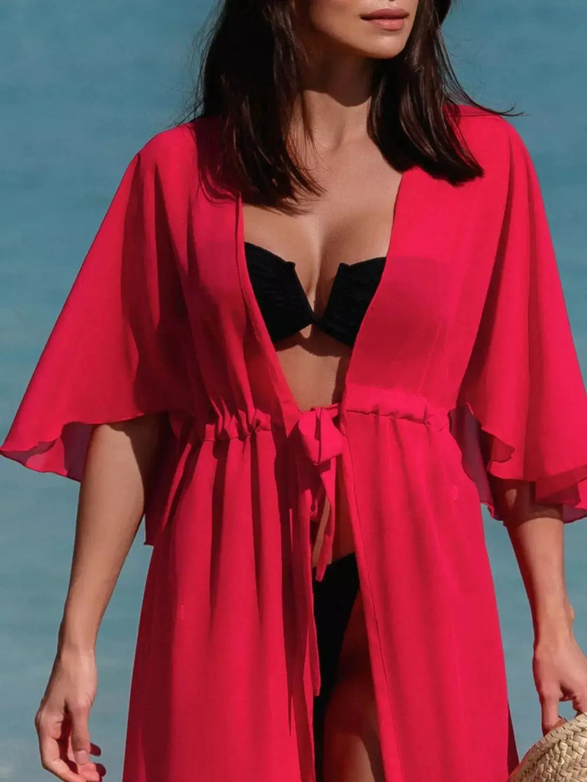 Solid Color Flutter Sleeve Cover Up  Style Ratio