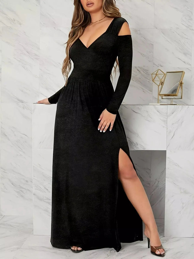 Elegant Cold Shoulder Slit Maxi Dress  Style Ratio