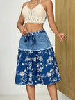 Floral Denim Skirt with Frayed Hem Detail  Style Ratio